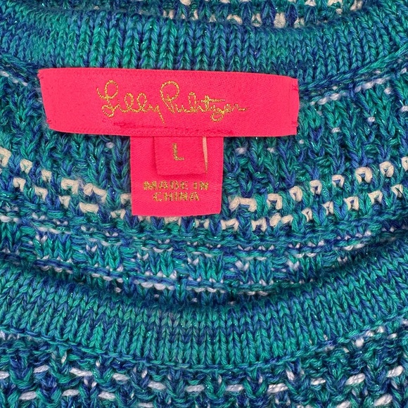 Lilly Pulitzer Beckington Sweaterdress Blue Grotto Metallic Tweed LG #131 - Picture 14 of 17